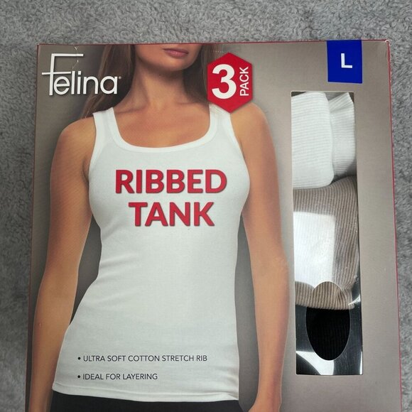 NEW Felina Women's Size L 3-Pack Ribbed Cotton Tank Tops - Picture 4 of 6